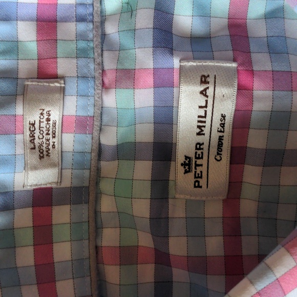 Peter Millar Crown Ease Pink Blue Plaid Preppy Long Sleeve Button Down Shirt Lg - Picture 3 of 4